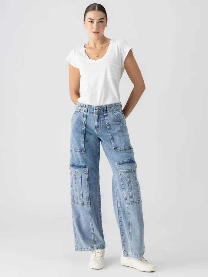 Sanctuary Clothing Pants Women Level Up Standard Rise Denim Cargo Pant Digital Blue Sanctuary Clothing Pants Women Level Up Standard Rise Denim Cargo Pant Digital Blue