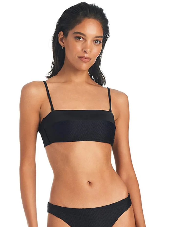 Sanctuary Clothing Swim Tops Women On The Water Texture Bandeau Bikini Top Black Sanctuary Clothing Swim Tops Women On The Water Texture Bandeau Bikini Top Black