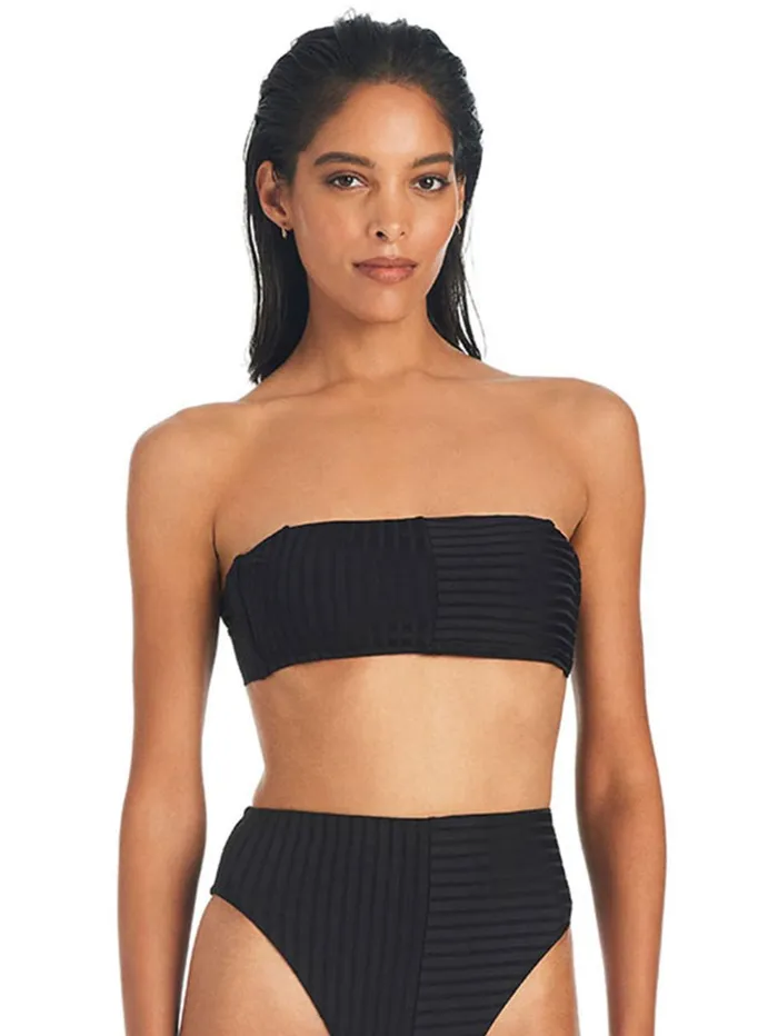 Sanctuary Clothing Swim Tops Women Refresh Rib Bandeau Bikini Top Black