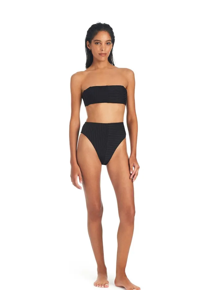 Sanctuary Clothing Swim Tops Women Refresh Rib Bandeau Bikini Top Black Sanctuary Clothing Swim Tops Women Refresh Rib Bandeau Bikini Top Black