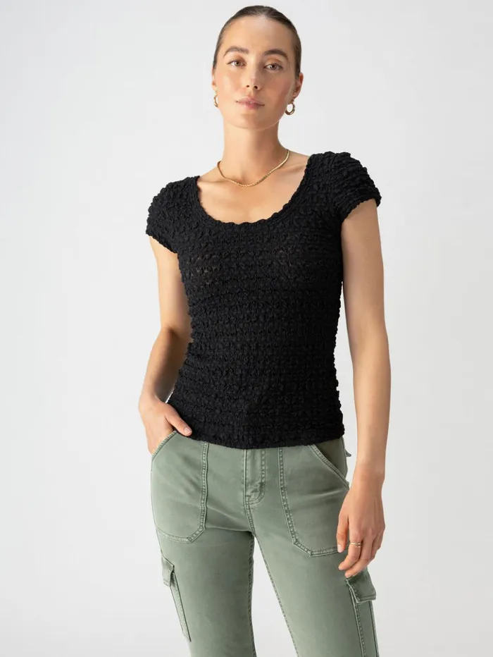 Sanctuary Clothing Tees and Tops Women Pucker Up Lace Scoop Cap Tee Black