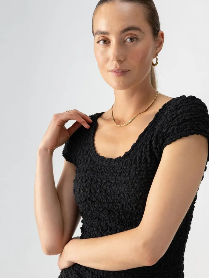 Sanctuary Clothing Tees and Tops Women Pucker Up Lace Scoop Cap Tee Black Sanctuary Clothing Tees and Tops Women Pucker Up Lace Scoop Cap Tee Black