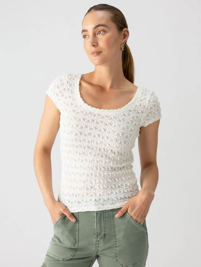 Sanctuary Clothing Tees and Tops Women Pucker Up Lace Scoop Cap Tee Milk