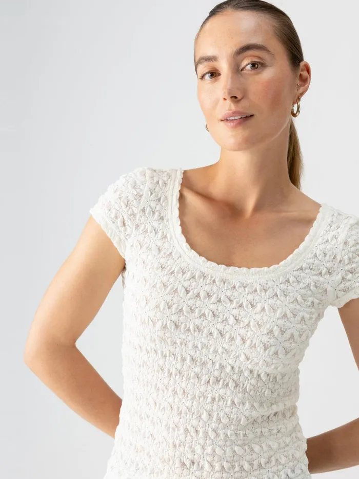 Sanctuary Clothing Tees and Tops Women Pucker Up Lace Scoop Cap Tee Milk