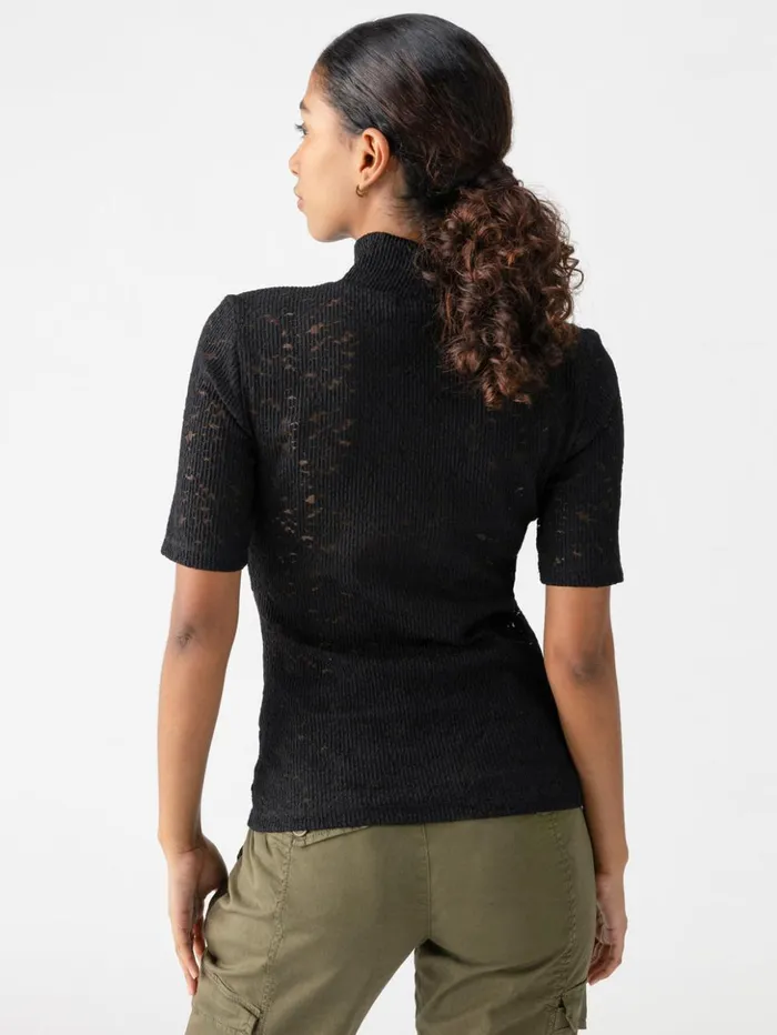 Sanctuary Clothing Tees and Tops Women Short Sleeve Lace Mock Neck Tee Black Sanctuary Clothing Tees and Tops Women Short Sleeve Lace Mock Neck Tee Black