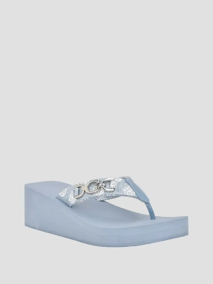 Sandals GUESS Women Edany Denim G Buckle Wedge Sandals Blue
