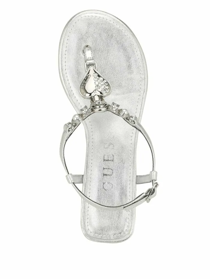 Sandals GUESS Women Jiarella TStrap Signature Sandal Silver 040
