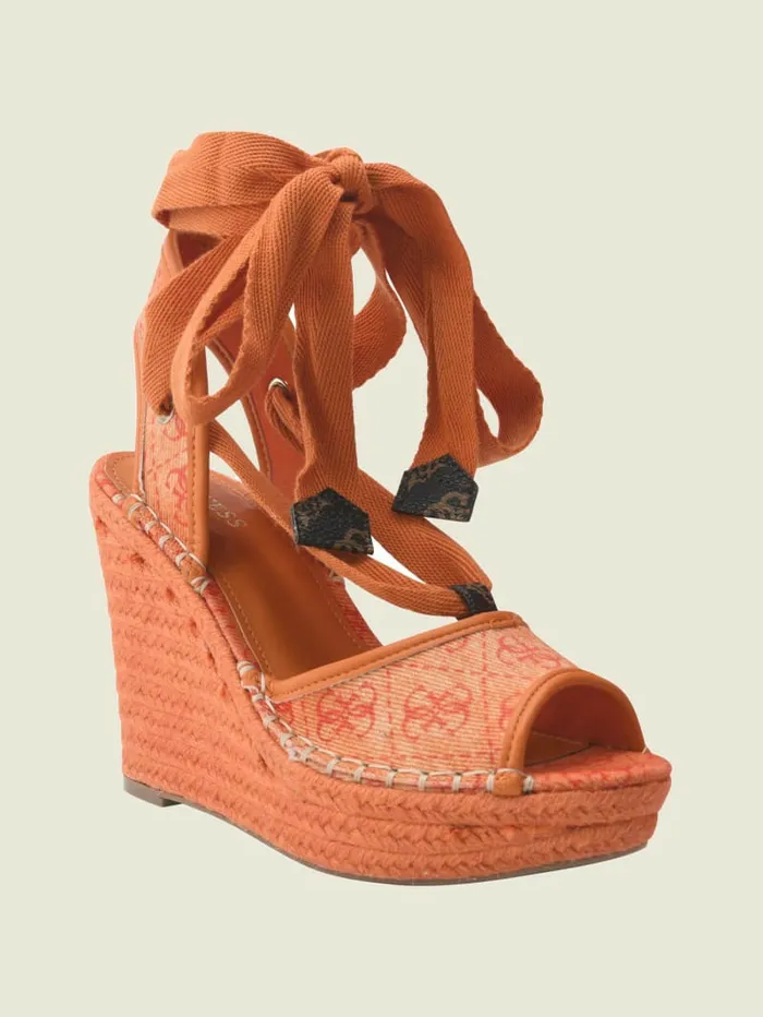 Sandals Halona Tie Espadrille Wedges Orange 8211 GUESS Women