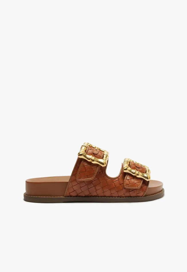 Schutz Shoes Enola Enola Sporty Woven Leather Flat Honey Peach 8211 Women
