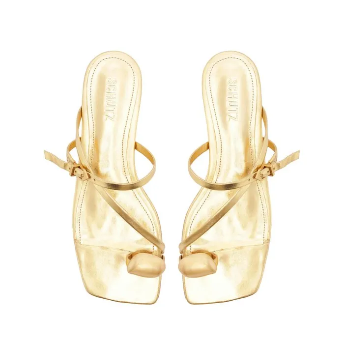 Schutz Shoes Flats Elysa Leather Sandal Gold 8211 Women