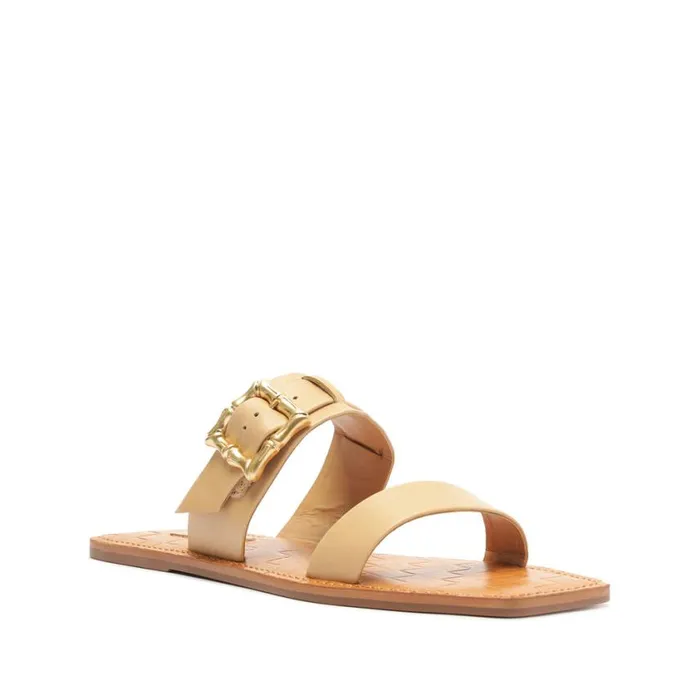 Schutz Shoes Flats Enola Double Leather Sandal Light Beige 8211 Women