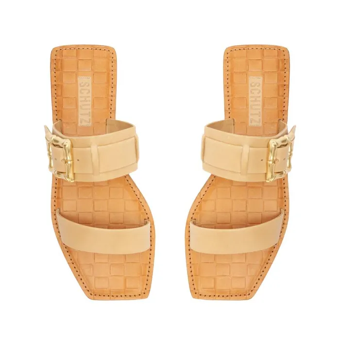 Schutz Shoes Flats Enola Double Leather Sandal Light Beige 8211 Women