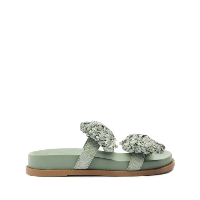 Schutz Shoes Flats Lienne Sporty Straw Sandal Green 8211 Women