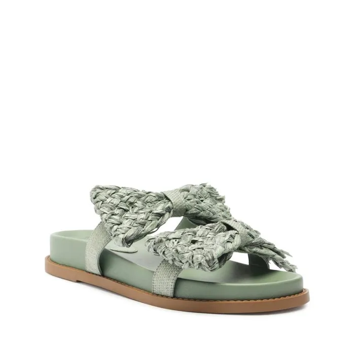 Schutz Shoes Flats Lienne Sporty Straw Sandal Green 8211 Women
