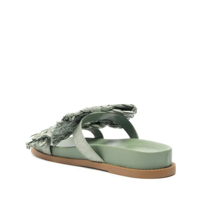 Schutz Shoes Flats Lienne Sporty Straw Sandal Green 8211 Women