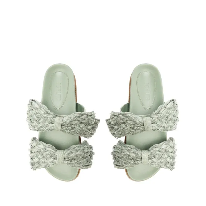 Schutz Shoes Flats Lienne Sporty Straw Sandal Green 8211 Women