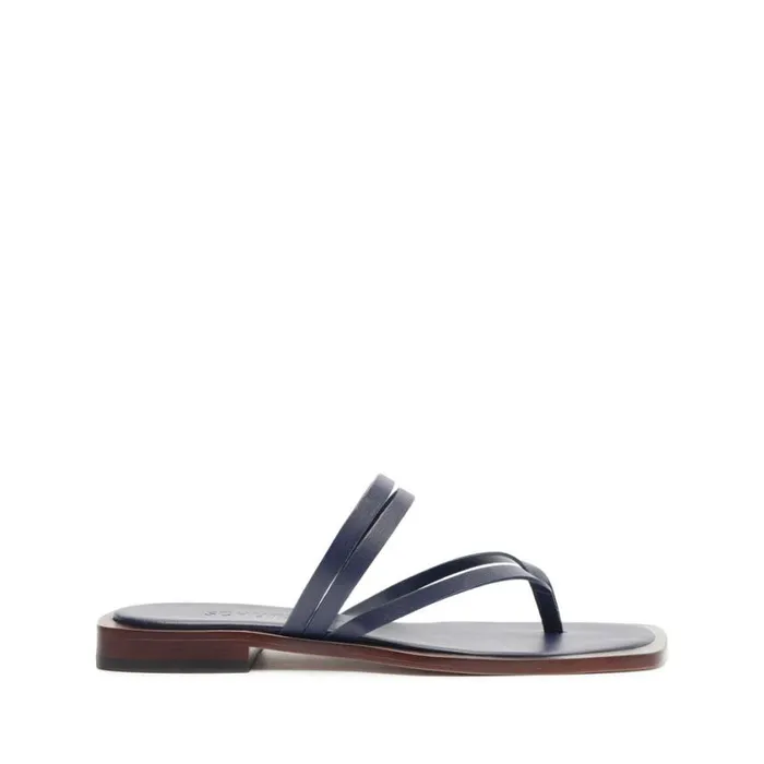 Schutz Shoes Flats Rania Leather Flat Sandal Blue 8211 Women