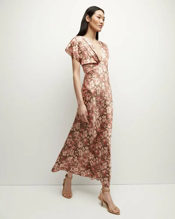 Seymour StretchSilk Dress Deep Ochre Multi Women Veronica Beard Dresses