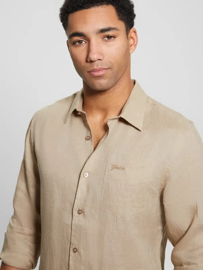 Shirts Eco Island Linen Shirt Natural Siena 8211 GUESS Men
