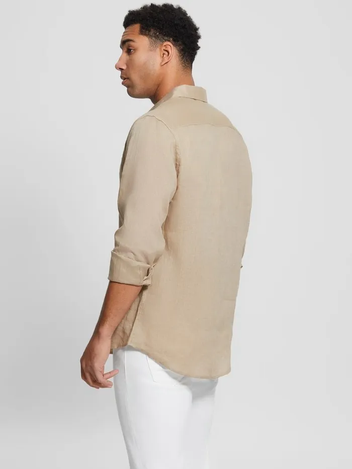 Shirts Eco Island Linen Shirt Natural Siena 8211 GUESS Men Shirts Eco Island Linen Shirt Natural Siena 8211 GUESS Men