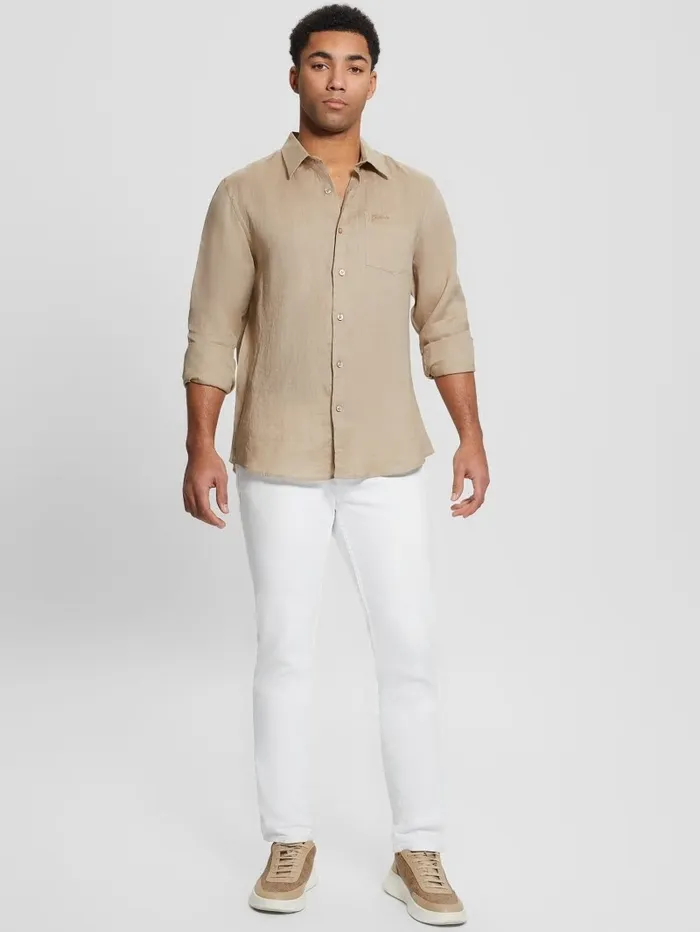 Shirts Eco Island Linen Shirt Natural Siena 8211 GUESS Men Shirts Eco Island Linen Shirt Natural Siena 8211 GUESS Men