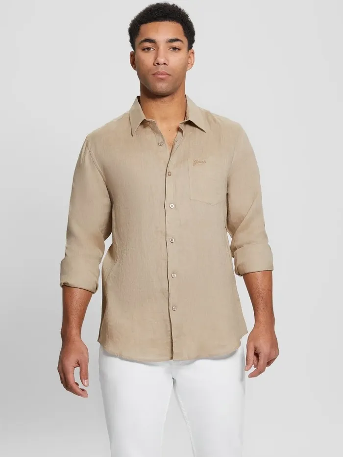 Shirts Eco Island Linen Shirt Natural Siena 8211 GUESS Men Shirts Eco Island Linen Shirt Natural Siena 8211 GUESS Men