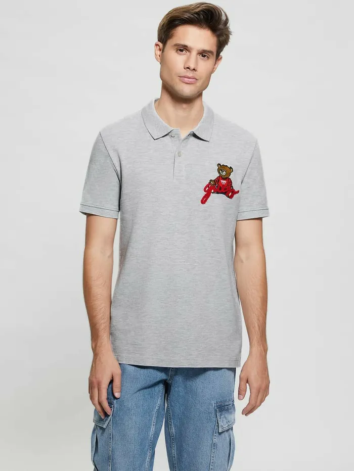 Shirts Embroidered Bear Polo Light Stone Heather GUESS Men