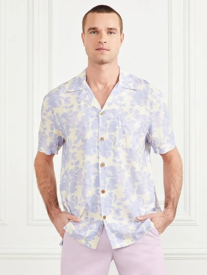 Shirts GUESS Men Bowling Shirt Lilac Cloudy Flower Print