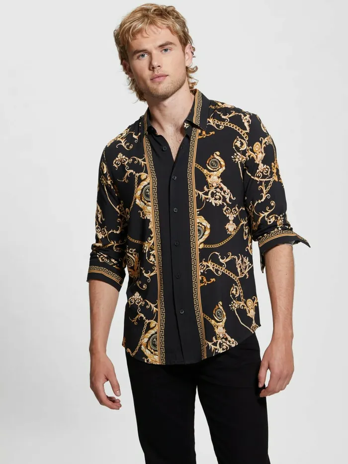Shirts GUESS Men Eco Gold Chain Shirt Gold Chain Logo