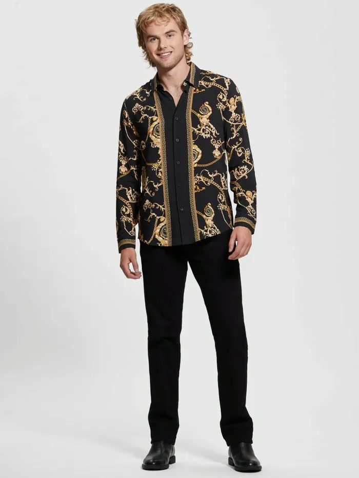 Shirts GUESS Men Eco Gold Chain Shirt Gold Chain Logo Shirts GUESS Men Eco Gold Chain Shirt Gold Chain Logo