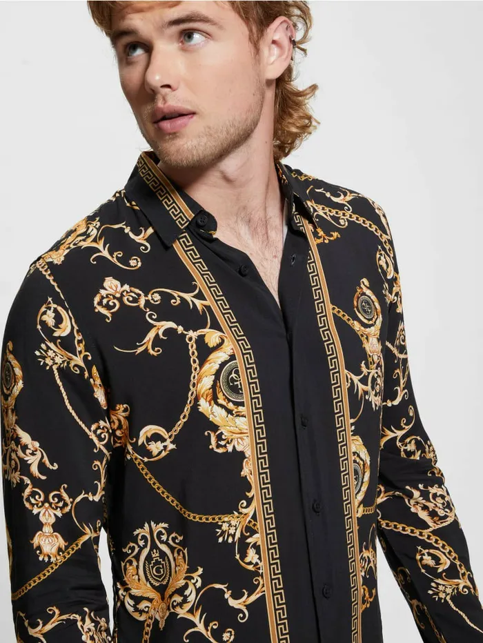 Shirts GUESS Men Eco Gold Chain Shirt Gold Chain Logo Shirts GUESS Men Eco Gold Chain Shirt Gold Chain Logo