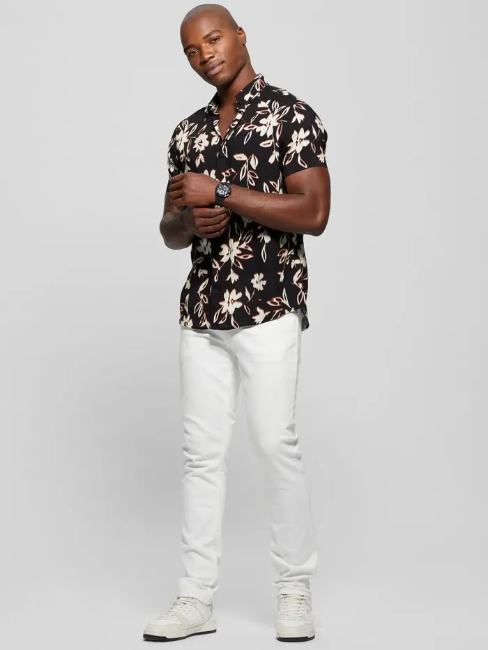 Shirts GUESS Men Eco Ikat Floral ShortSleeve Shirt Floral Ikat Black Shirts GUESS Men Eco Ikat Floral ShortSleeve Shirt Floral Ikat Black