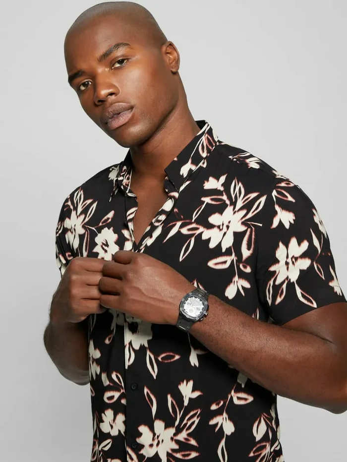 Shirts GUESS Men Eco Ikat Floral ShortSleeve Shirt Floral Ikat Black Shirts GUESS Men Eco Ikat Floral ShortSleeve Shirt Floral Ikat Black