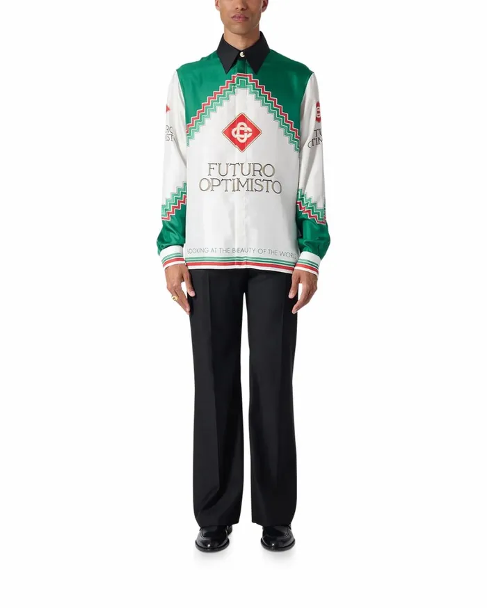 Shirts Men Casablanca Paris Futuro Optimisto Silk Shirt Shirts Men Casablanca Paris Futuro Optimisto Silk Shirt