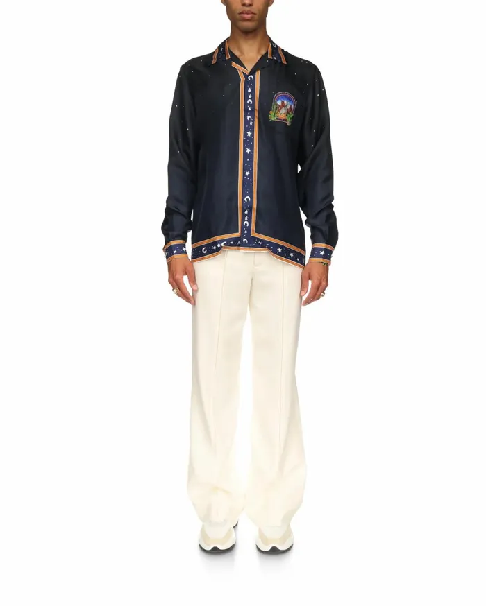 Shirts Men Casablanca Paris L039Arche Du Desert Nuit Cuban Collar Silk Shirt