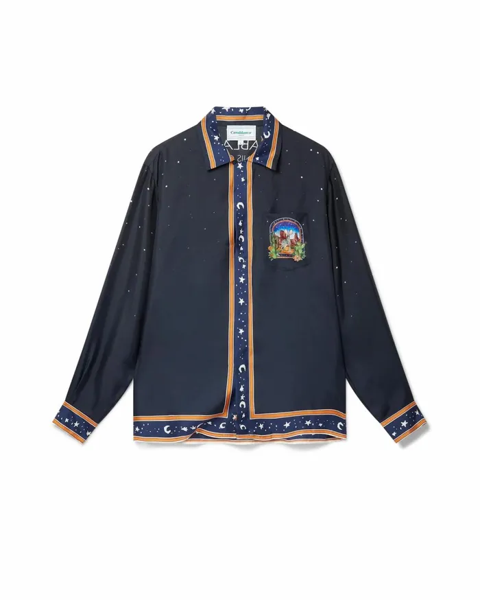 Shirts Men Casablanca Paris L039Arche Du Desert Nuit Cuban Collar Silk Shirt