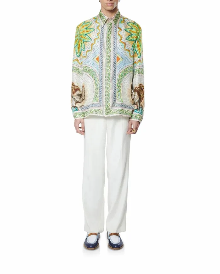 Shirts Men Casablanca Paris Mosaics Grecques Silk Twill Shirt Shirts Men Casablanca Paris Mosaics Grecques Silk Twill Shirt
