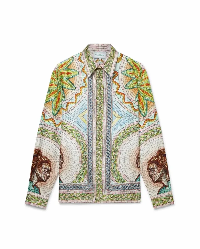 Shirts Men Casablanca Paris Mosaics Grecques Silk Twill Shirt Shirts Men Casablanca Paris Mosaics Grecques Silk Twill Shirt