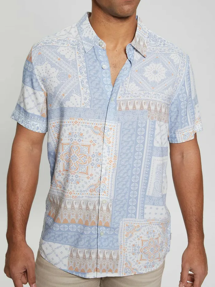 Shirts Men Eco Rayon Patchwork Shirt Patchwork Tile GUESS