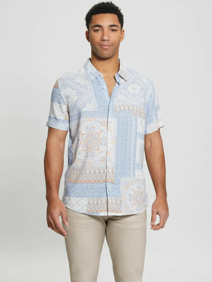 Shirts Men Eco Rayon Patchwork Shirt Patchwork Tile GUESS