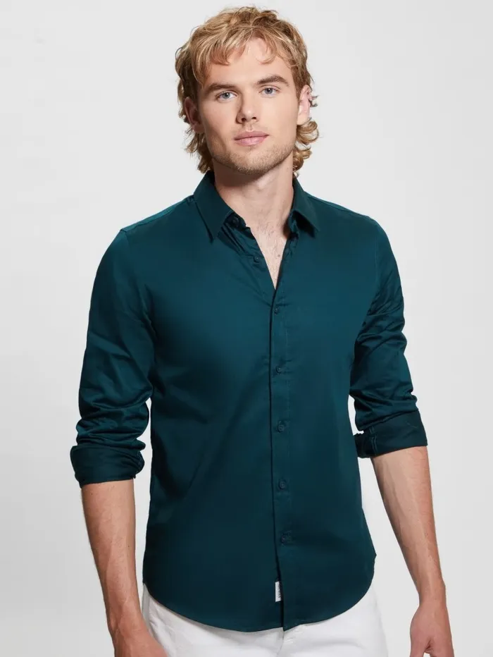Shirts Men Luxe Stretch Shirt Dark Jade GUESS