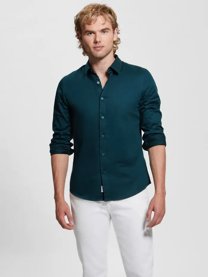 Shirts Men Luxe Stretch Shirt Dark Jade GUESS Shirts Men Luxe Stretch Shirt Dark Jade GUESS