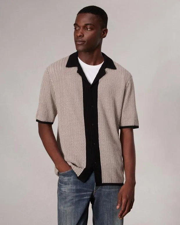 Shirts rag and bone Men Harvey Knit Camp Shirt Light TanSalute