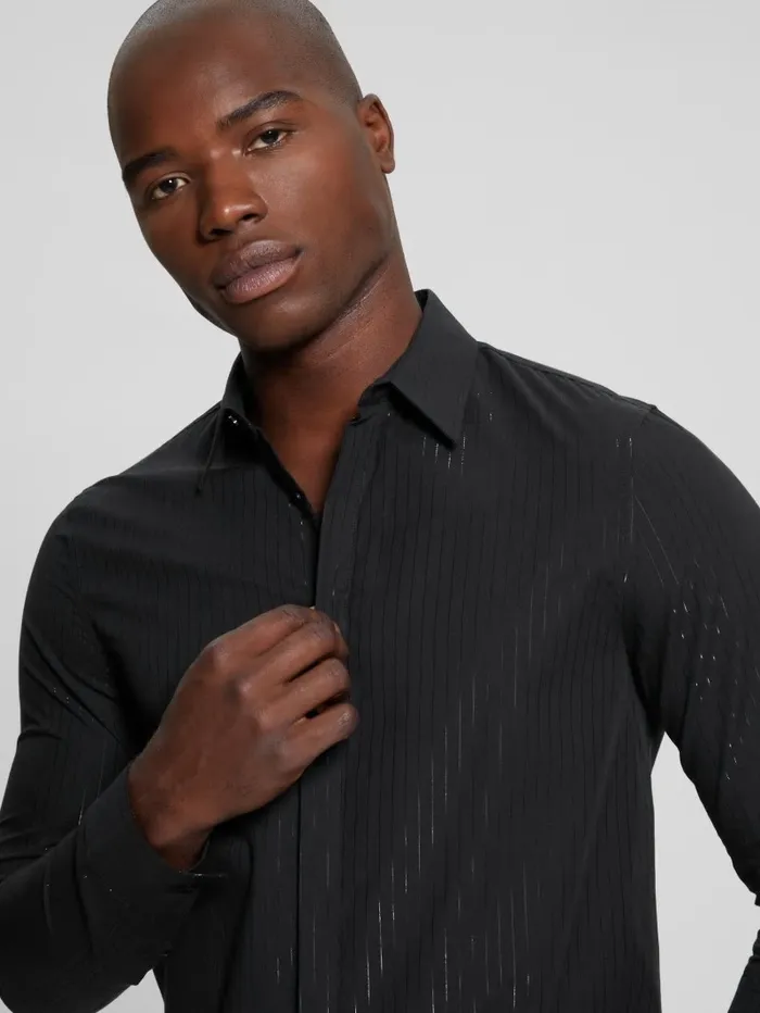 Shirts Sunset Lurex Shirt Yd Jet Black Black Lure GUESS Men