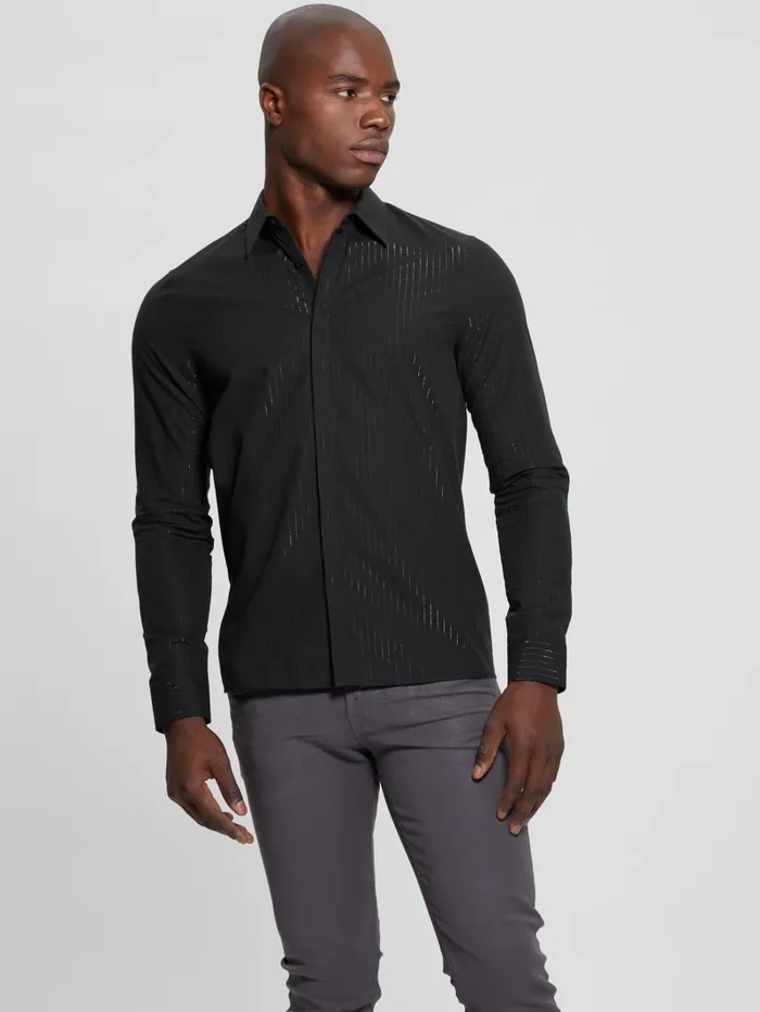 Shirts Sunset Lurex Shirt Yd Jet Black Black Lure GUESS Men Shirts Sunset Lurex Shirt Yd Jet Black Black Lure GUESS Men