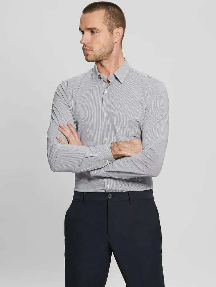 Shirts Sunset TechStretch Shirt WhtBlue Pinstripe 8211 GUESS Men Shirts Sunset TechStretch Shirt WhtBlue Pinstripe 8211 GUESS Men