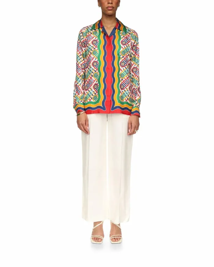Shirts Women Casablanca Paris Tennis Monogram Silk Shirt