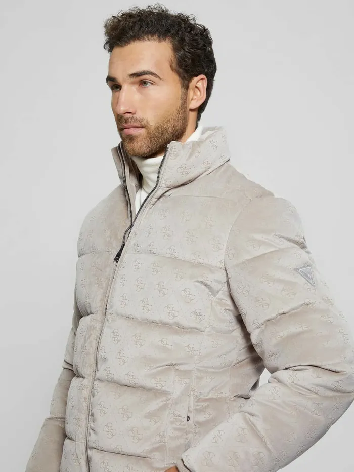 Signature Puffer Jacket Pasadena Stone 4g Logo Men Jackets and Coats GUESS