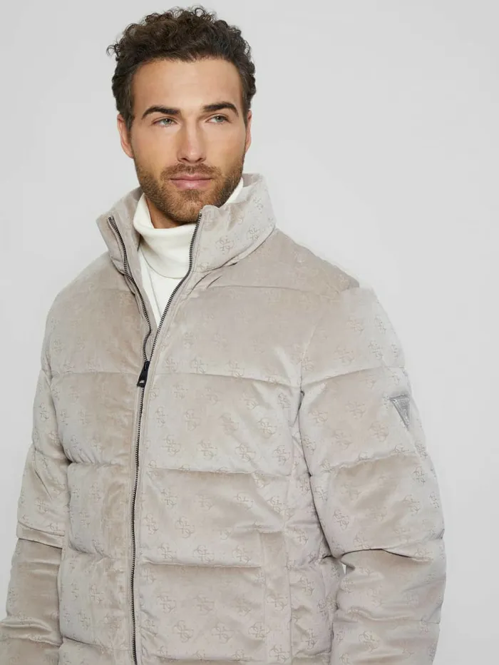 Signature Puffer Jacket Pasadena Stone 4g Logo Men Jackets and Coats GUESS Signature Puffer Jacket Pasadena Stone 4g Logo Men Jackets and Coats GUESS