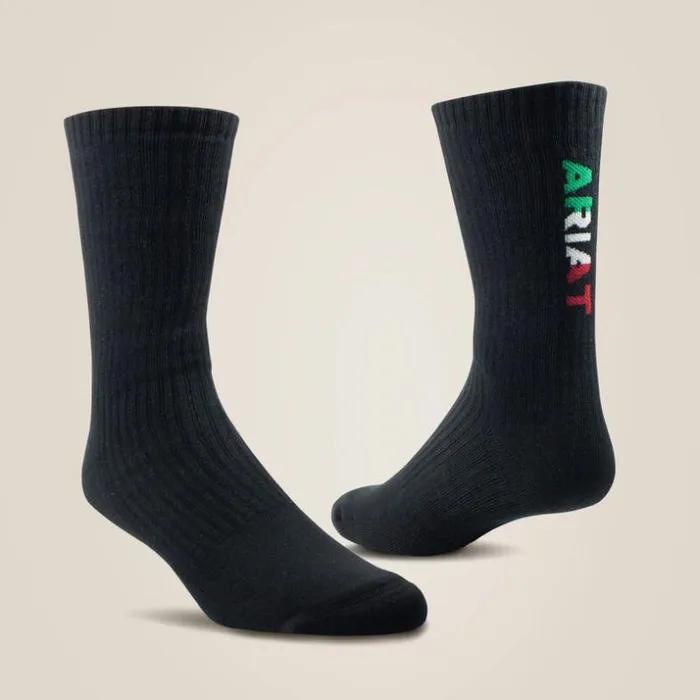 Socks MenWomen Ariat Premium Ringspun Cotton Crew Mexico Work Sock 3 Pair Pack Black Socks MenWomen Ariat Premium Ringspun Cotton Crew Mexico Work Sock 3 Pair Pack Black